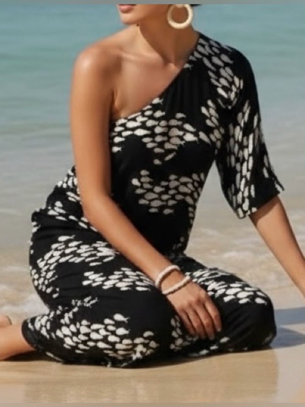 Fighting Eel Ava Sky One Shoulder Black and White Maxi Dress Size Medium - Picture 4 of 7